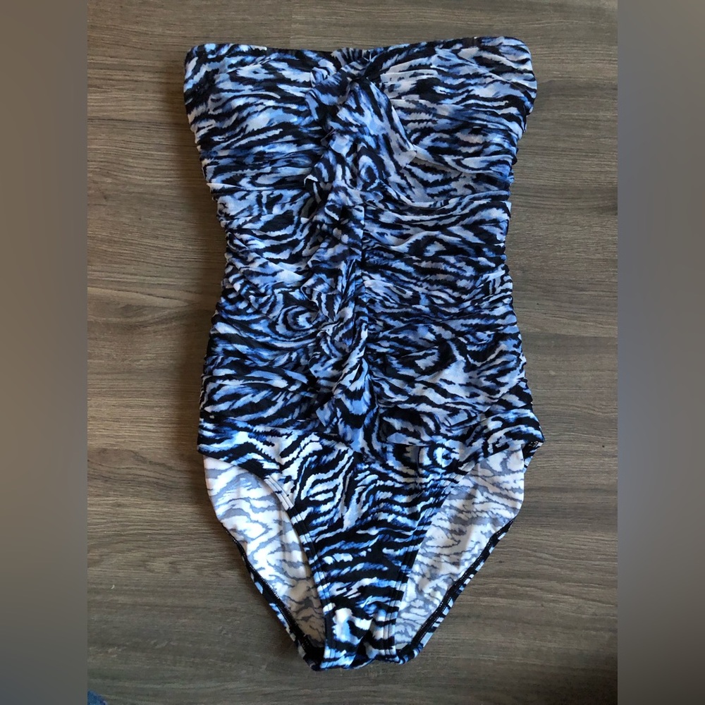 Blue and White Zebra Print One Piece Swimsuit